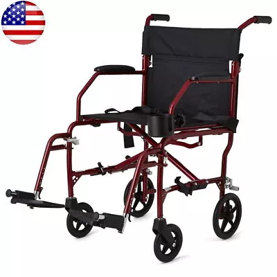 Ultralight Transport Wheelchair Folding Compact Permanent Arms 19 In Seat Width • $192.35