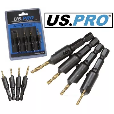 US PRO 4pc Drill And Countersink Bit Set Quick Change HSS-G Titanium Coated  • £5.89