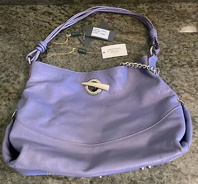 Paolo Masi Designer Purple Leather Handbag Purse Silver Chain Tags Horn • $79