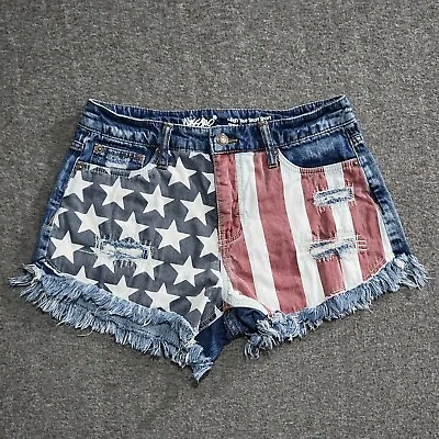 Mossimo American Flag Jean Shorts Women's Size 4 / 27 Denim Patriotic High Rise • $12.99