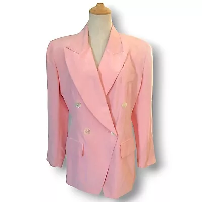 Vintage Emanuel Ungaro 100% SILK Blazer Jacket Womens 4/38 Pink Hong Kong 90s • $200