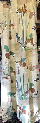 New MCM Vintage Pinch Pleat Curtain Drape 2Panels Ducks Cattail 82x24 Chesapeake • $35