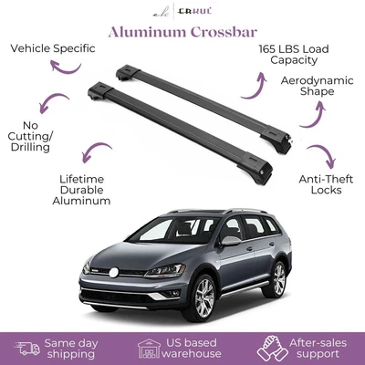 $97.90 • Buy ERKUL Roof Rack Cross Bars Fits VW Golf SW Alltrack 2013-2019 Aluminum Black