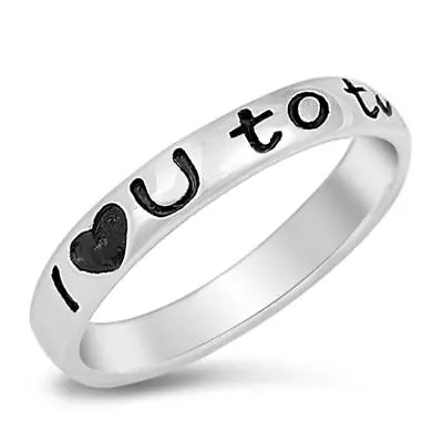 I Love You To The Moon And Back Ring Heart .925 Sterling Silver Band Sizes 4-10 • $13.79