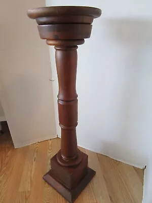 Antique Handcrafted Wood Pedestal Column Fern Stand Pillar Signed USA 31” Tall • $188