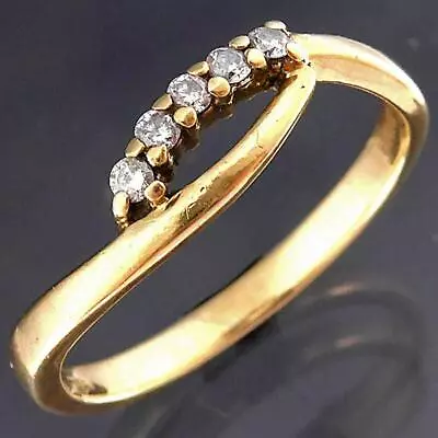 UK Sheffield Curving Bypass Solid 9k Yellow GOLD 5 DIAMOND ETERNITY RING Sz O • $159