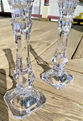 Pair Of Mikasa 8  Lead Crystal  Kingsley Candlesticks Austria Holders • $45