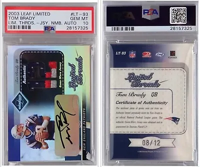 🔥/12🔥pop 1🔥2003 Tom Brady-autograph-game-worn-jersey🔥high End Psa 10+ Gem • $7000000