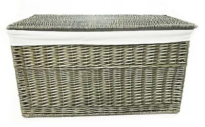 Shabby Chic White Grey Black Strong Wicker Storage Chest Trunk Toy Blanket Box • £69.99