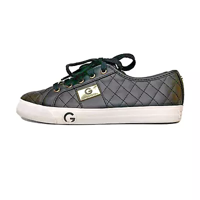 G By Guess Sz 7 M Backer2 Shoes Womens Black Lace Up Quilted Fashion Sneakers • $18.99