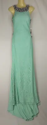 £200 • Buy Pia Michi Mint Lace Maxi Dress Embellished Lowcut Open Back Prom EU 36 UK 8