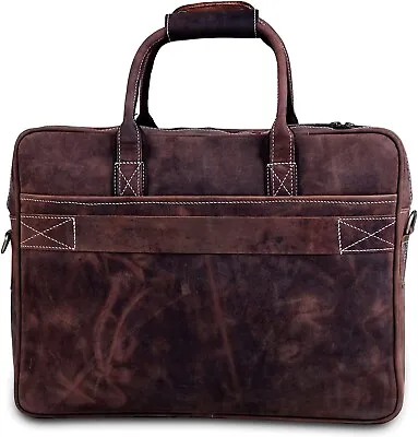 Men's 18  Buffalo Leather Messenger Satchel Bag Genuine Laptop Brown Briefcase • $124.99