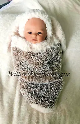 Hand Knitted Faux Fur Cocoon/Papoose For Newborn/Small Baby Or 20  Reborn Doll • £30