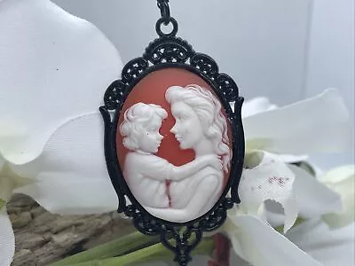 Cameo Mother Child New Baby Mother's Day Gift Mom Wife Daughter Necklace Black • $19.50