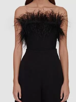 $226 STAUD Women's Black Nellie Feather Trim Crop Top Size XS • $71.98