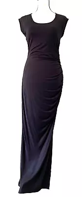 COLLEEN LOPEZ NEW Women's Black Shirred Maxi Dress Side Slit Lined Stretch XS • $19.99