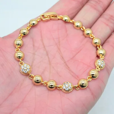 £6.99 • Buy 18K Yellow Gold Filled Women Clear Topaz Ball Charm Bracelet Jewelry Wedding
