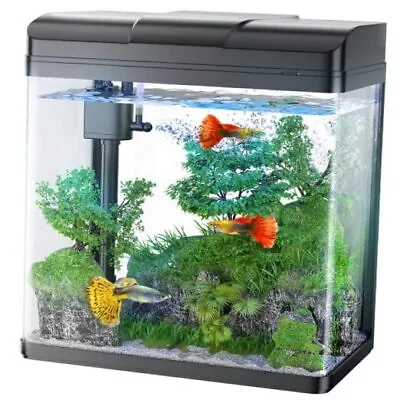 Fish Tank 1.7 Gallon Glass Aquarium With Air Pump & LED Light 1.7 Gallon Black • $58.72