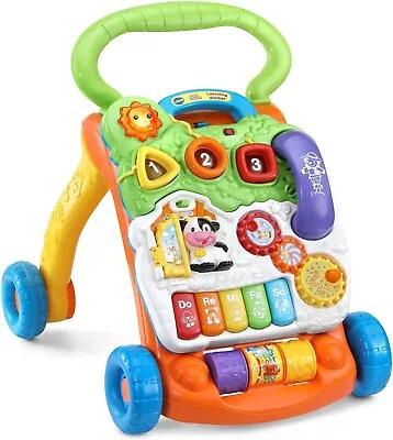 VTech Baby Push Walker Sit-to-Stand Toddler Interactive Learning Toy Orange • $49.99