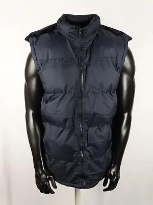 Mens Puffer Vest Navy Blue Hoodie Heavy Fleece Lined Jacket Pockets Polar Hooded • $20.28