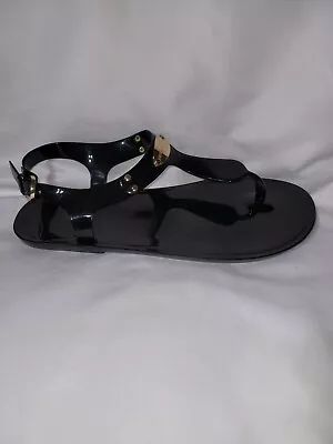 Michael Kors Womens Black Gold Adjustable T Strap Jelly Thong Sandals Size 8M • $28.77