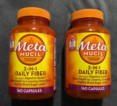 New Lot Of 2 Bottles MetaMucil 3-in-1 Daily Fiber 160x2 Digestive 320 Capsules • $30