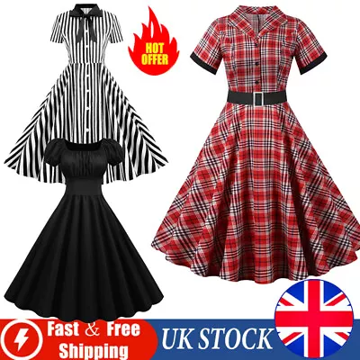 Women Retro Vintage Rockabilly Swing Dress Womens 1950s/60s Evening Party Prom • £6.17