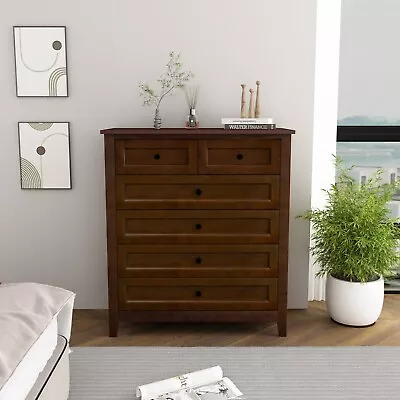 Birch Solid Wood Dresser Vintage Chest Of 4 Plus 2 Drawers Bedroom Storage Brow • $459.50