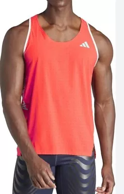 Adidas Mens Adizero Running Carrera Singlet Medium T-shirt Bright Red/Reflective • $64.97