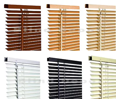 PVC Venetian Blinds Window Blind Black White Grey Or Wooden Grain Effect • £25.99