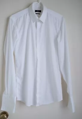 Hugo Boss Men's White Solid Slim Fit Long Sleeve Dress Shirt Size 39 155 • $14.99