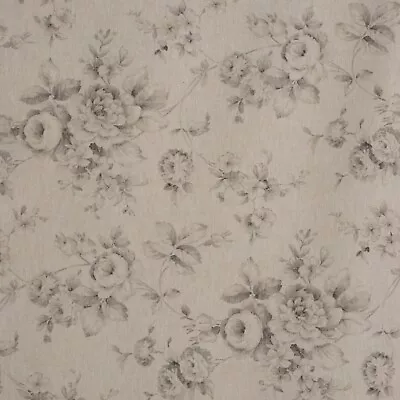 French Faded Roses Floral Linen Fabric In Grey | Double Width 280cm Wide | • £1.79