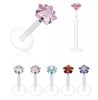 £2.91 • Buy New Bioflex Labret Tragus Bar 925 Sterling Silver Prong Star Gem 16g