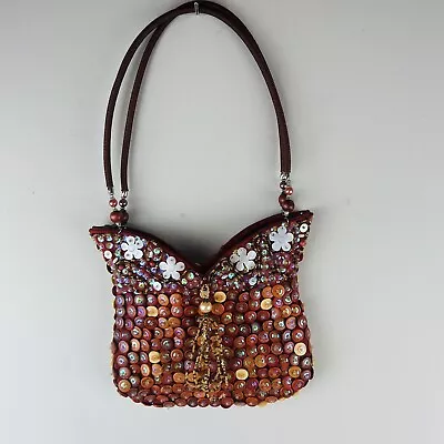 Vintage Wood Bead Purse Shoulder Bag Handbag Artsy Hippy Boho Fairy Unique • $24.99