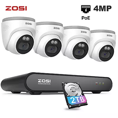 ZOSI 4MP PoE CCTV Camera System 5MP NVR 2TB IP Security Camera Audio In Outdoor • £195.50