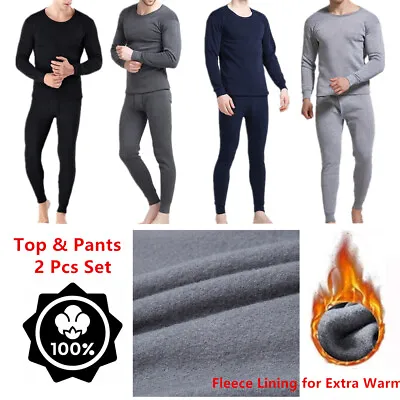 Men Winter Fleece Lined 100% Cotton Thermal Long Johns Top Bottom Underwear Set • $13.98