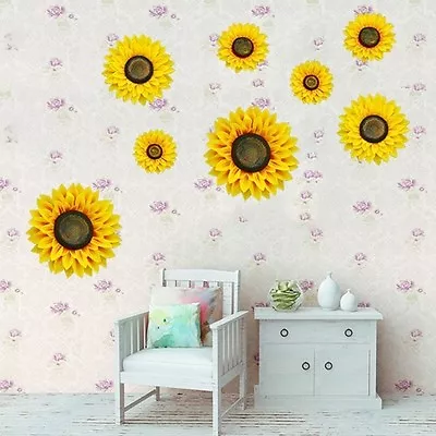 3D Romantic Sunflower Wall Stickers Flower Wall Decal Mural Art Decorations • £4.74