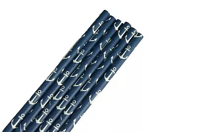 Eco-Friendly 7.75  NAVY ANCHORS Design Paper Straws Choose Package Amount  • $1.95