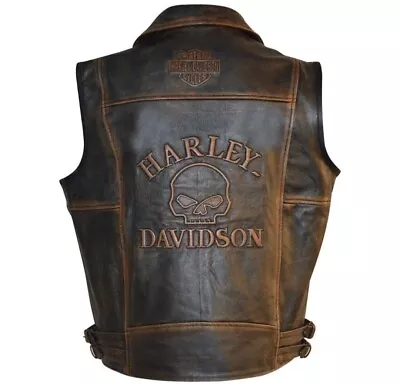 Harley Davidson Men's Motorcycle Knuckle Distressed Biker Genuine Leather Vest • $23.75