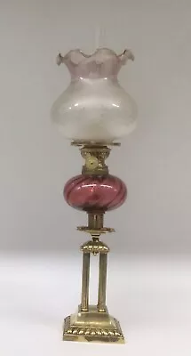 Antique Peg Oil Lamp Cranberry Font Brass Base. • £125