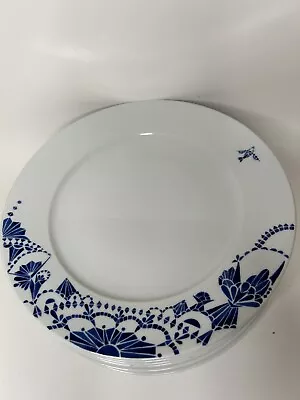 Ikea PROMENAD Set Of 8 Blue White Dinner Plates Flying Fish Bird Floral Turkey • $135