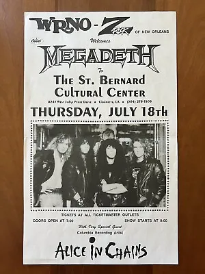 Original 1991 Megadeth Slayer Anthrax Flyer Poster 8.5x14  Alice In Chains Metal • $298