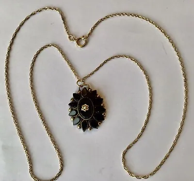Vintage Victorian Gold Filled Black Onyx Mourning Pendant Necklace • $125