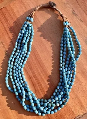 Konyak Naga Turquoise Glass Trade Blue Bead Necklace Six Strand Hill Tribe • $40