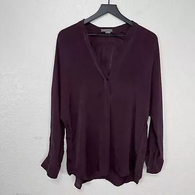 Vince 100% Silk Shirt Women Large Oversized Popover Boy Plum Purple Sleeve Sheer • $29.85