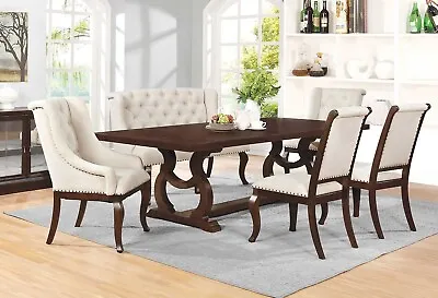 Traditional Antique Brown 7 Piece Dining Room Table & 6 Chairs Set Furniture C7B • $2046.89