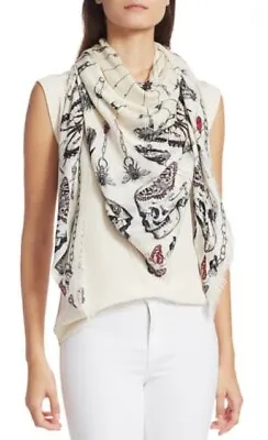 $457.68 • Buy NWT Alexander McQueen $395 Trapped Butterly & Skull Modal/wool Scarf,Ivory/Black