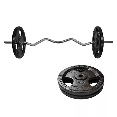 35kg Ez Grip Curl Barbell Weight Set - 120cm Curl Bar + 30kg Iron Weight Plates • $138.14