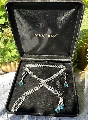 MK Costume Jewelery Chain Necklace & Earring Set With Lt Blue Crsytal Beads • $20