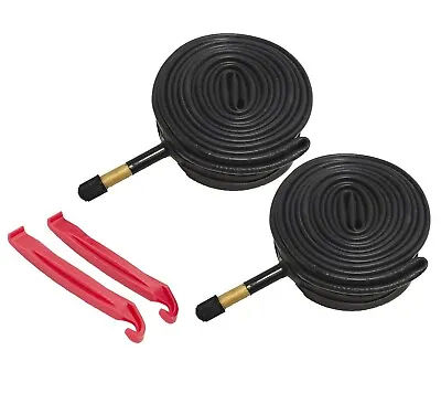 Pair 700x35-43c Inner Tube + Red Tire Levers 48mm Valve Hybrid Touring Road Bike • $12.95